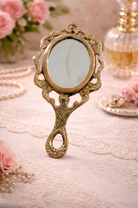 Antique Brass Hand <b>Mirror</b> with Handle Vintage Vanity Makeup <b>Mirror</b> Decorative Dressing <b>Mirror</b> Portable <b>Handheld</b> Beauty <b>Mirror</b> - Product Image 3