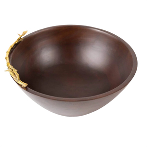 Bol à salade élégant en bois d'acacia avec accent oiseau en étain métallique, bol de service en bois pour fruits et collations, vente en gros, décoration de table pour la maison - Product Image 4