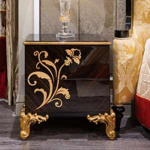 Lit double de luxe en acajou sculpté à la main, style royal victorien, avec tête de lit capitonnée et rangement intégré, pour chambre à coucher - Product Image 4