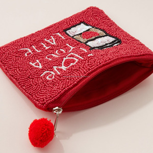 Love You Latte Monedero con cuentas Diseño de café de San Valentín Lentejuelas Rojas Mini bolso de mano plegable magnético Regalo romántico hecho a mano para ella - Product Image 2