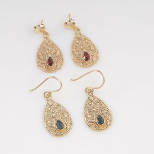 Pendientes Colgantes de Ágata Musgosa Natural con Filigrana Chapada en Oro, Gema de Pera, Joyería Boho Vintage, Regalo para Mujer, Fiesta - Product Image 3