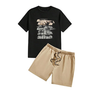 Conjuntos de 2 Piezas para Hombre, Tallas Grandes, Camiseta de Manga Corta con Estampado Tropical y Pantalones Cortos con Cordón, Trajes Deportivos - Product Image 1