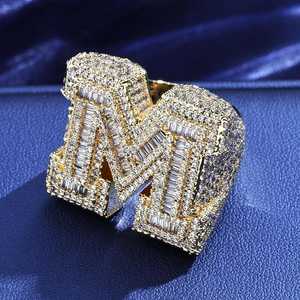 Custom <b>Initial</b> Letter M <b>Ring</b> 925 Sterling Silver VVS Moissanite Diamond Hip Hop Iced Out Baguette Cut Statement <b>Ring</b> - Product Image 4