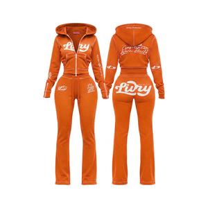 Chándal con Capucha Naranja para Mujer, Sudadera con Cierre y Mangas Largas, con Estampado de Letras, Tejido Transpirable, Ropa de Otoño - Product Image 1
