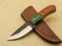 Couteau EDC à lame fixe forgé à la main, finition forgée, manche en bois Pakka vert-orange, couteau utilitaire pour le camping et le bushcraft