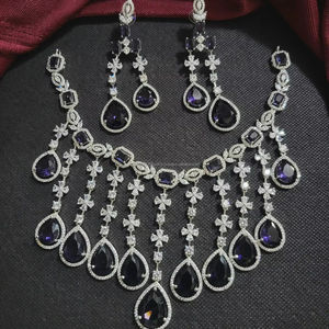 Joyería India Gota americana Forma de diamante Plateado y diseño de estrella Collar tachonado con pendiente a juego Conjunto de joyería Mujer - Product Image 1