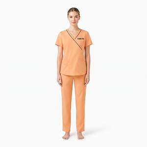 Ensemble de blouses médicales Hawkeye pour femmes, haut orange à col en V et pantalon, uniformes d'hôpital avec poches, tissu polyester tissé - Product Image 6