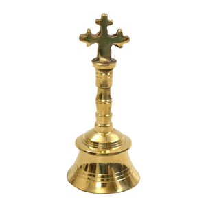 Cloche à main vintage simple en laiton, fabriquée avec une poignée en bois foncé et lisse, disponible à prix de gros. - Product Image 3