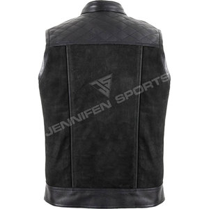 Gilet de moto décontracté unisexe en cuir véritable et daim, coupe diamant, avec plusieurs poches sur la poitrine et à l'intérieur - Product Image 5