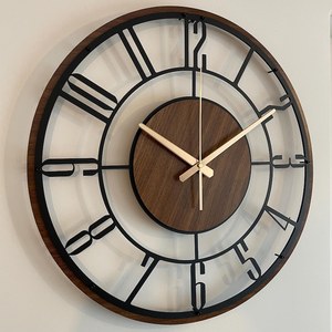 Large Wooden Metal <b>Wall</b> <b>Clock</b>, Mid Century <b>Modern</b> Wood <b>Wall</b> <b>Clock</b>, Farmhouse <b>Clock</b> Gift, Unique Silent <b>Clock</b>, <b>Modern</b> Metal - Product Image 2