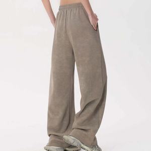 Pantalon de survêtement OEM en gros, respirant, anti-boulochage, haute qualité, coupe droite, taille mi-haute, devant plat, pour la gym et décontracté, délavage moyen - Product Image 4