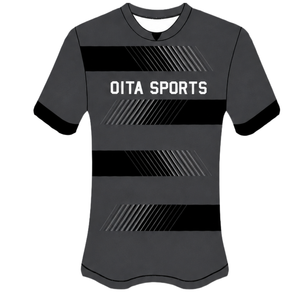 Camiseta de Rugby Gris Carbón/Negro de Manga Corta con Cuello Redondo y Rayas, Uniforme de Equipo Personalizado, Transpirable, para Entrenamiento y Rendimiento Atlético - Product Image 1