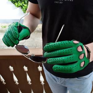 Guantes de Motociclista de Cuero Verde Personalizados, sin Dedos, Ventilados, Antideslizantes, con Correa Ajustable, Venta al Por Mayor - Product Image 5