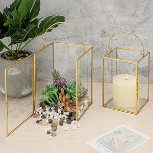 Square Glass Lantern with Handle Wholesale <b>Bulk</b> MOQ Gold Metal <b>Candle</b> Holder for Home Wedding Decor - Product Image 1