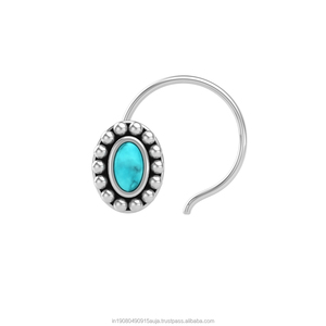 Pendiente de Nariz con Turquesa en Forma Ovalada de Plata de Ley 925, Estilo Indio, para Mujeres y Niñas - Product Image 1