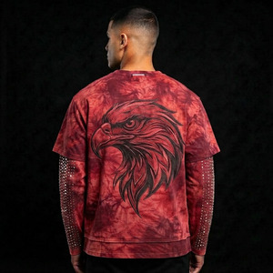 Camiseta Gráfica Extra Grande para Hombre, Color Borgoña, Lavado Ácido, con Pedrería, Manga Larga, Estilo Y2K, 100% Algodón Ecológico - Product Image 4