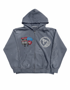 Fabricant de vêtements, patch brodé personnalisé, streetwear délavé à l'acide, sweat à capuche zippé pour homme, 100% coton molletonné 400 g/m² - Product Image 2