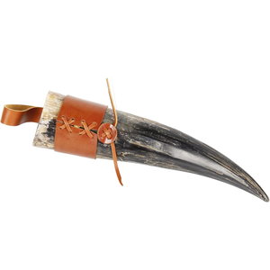 Cuerno Vikingo para Beber con Diseño de Animal Tallado, Soporte de Cuero Blanco y Negro, Cuerno 100% Natural Pulido, Ecológico, Personalización Disponible - Product Image 2