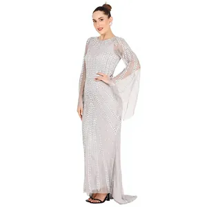Robe de soirée longue à manches longues, ornée de perles, robe de soirée brodée de fleurs pour femmes - Product Image 5
