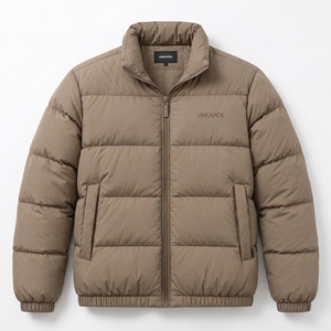 Chaqueta acolchada marrón para hombre, ligera, con cuello alto, con cremallera, para invierno, informal, para exteriores, estilo urbano, personalizada - Product Image 1
