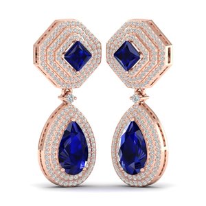 Boucles d'oreilles REYES, nouveau design, or massif 14 carats, diamants certifiés IGI, sur mesure, coupe poire, saphir bleu 5,6 carats - Product Image 1
