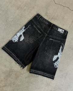 Jorts de Mezclilla Resistentes con Estampado Personalizado de Alta Calidad, Estilo Urbano Vintage, Lavado Ácido, Desgastado, Casual de Verano, Hip Hop, con Detalle de Botones - Product Image 4