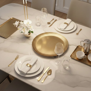 Elegante Bandeja Decorativa de Metal con Acabado Dorado |   Bandeja de Servicio de Lujo Texturizada para Mesa de Comedor, Hora del Té, Servicio de Café y Decoración del Hogar - Product Image 4