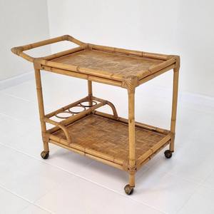 Carritos de servicio de comida ecológicos de ratán, carrito rodante de madera, carrito estilo boho para bebidas. - Product Image 1
