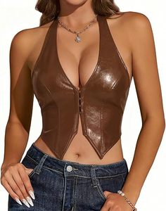 Top de Cuero Genuino para Mujer, Fabricante, Logotipo Personalizado, Sin Mangas, Corte Ajustado, Estilo Crop, OEM, ODM - Product Image 1