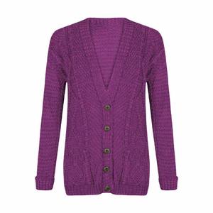 Cardigan pour femme, pull décontracté d'hiver à manches longues, col boutonné, coupe ajustée, motif géométrique en acrylique, logo frontal, tricoté - Product Image 2