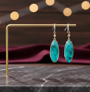 ต่างหูยาวประดับพลอยเทอร์ควอยซ์แฟนซี ขนาด 6 นิ้ว 10x30 มม. เงินแท้ 925 ชุบทอง 18K ต่างหูแบบห้อย - Product Image 3