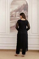 Kurti Rayon Hitam Wanita Dengan Bordir Putih Panjang Hingga Mata Kaki Pakaian Tradisional Etnik Untuk Acara Santai Gaya India Pakistan
