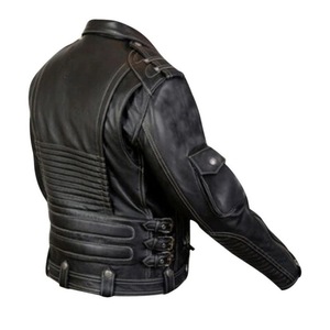 Chaqueta de Cuero Genuino para Hombre, Estilo Motociclista, Impermeable, con Cuello Camisero y Cierre, Cortavientos, Informal, para Invierno - Product Image 2