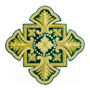 Patch liturgique de croix orthodoxe brodée or luxueuse en gros avec strass rouges pour insignes de vêtements de prêtre - Product Image 2