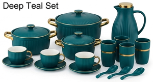 Anax 18-Piece Morden Luxury Stainless Steel Cookware Set <b>Glass</b> Cover PTFE Coating Insulated Design Casserole <b>Pot</b> Serving Pitcher - Product Image 2