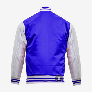 Chaqueta cortavientos de satén de estilo fresco con cuello de punto, venta al por mayor, chaquetas universitarias de satén rojo de béisbol, ribete a rayas para hombres - Product Image 2