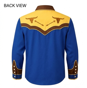 Camisa Vaquera Unisex de Manga Larga con Bordado Rodeo, Estilo Vintage Casual, Corte Ajustado, Ribete en Contraste, Personalizable OEM - Product Image 4