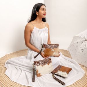 Luxury Designer Genuine Cowhide Leather Wristlet For Women Small Coin Pouch With Zipper Closure Real Hair-on Cow Purses - Product Image 2