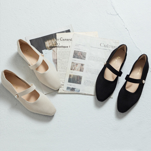 Chaussures plates en tricot extensible pour femmes Ann'S, ballerines confortables, chaussures plates Mary Jane, couleur beige - Product Image 2