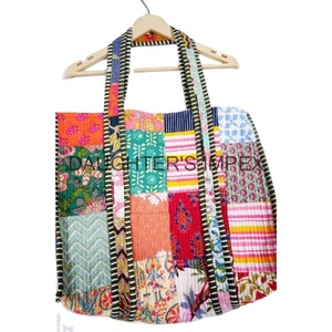 Sac fourre-tout vintage bohème pour femme, imprimé à la main, fabriqué en Inde, 100% coton, avec poche, sac à bandoulière matelassé pour femme - Product Image 2