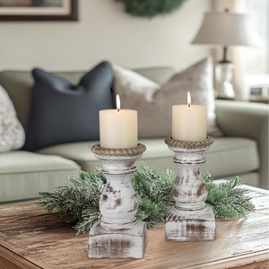 Ensemble de 2 porte-bougies en bois de style farmhouse, support à bougies rustique, porte-bougies en bois fait main, centre de table décoratif - Product Image 5