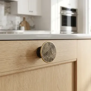 AK Brass Solid Brass Etching Design Round <b>Antique</b> Finish Cabinet Knob for Kitchen Dresser Bedroom Furniture - Product Image 6