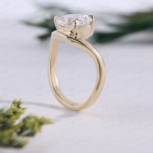 Anillo de Oro Amarillo Sólido de Lujo con Diamante en Forma de Pera Horizontal, Elegante Anillo Solitario con Diseño de Ola, Joyería Nupcial de Aniversario, Anillo Personalizado - Product Image 1
