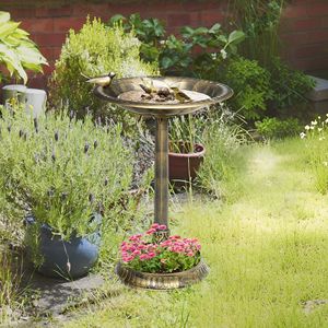 Vasca per Uccelli Decorativa in Bronzo Anticato da 28 Pollici con Piedistallo e Statue di Uccelli per Ornamento del Giardino e Alimentazione degli Uccelli - Product Image 2