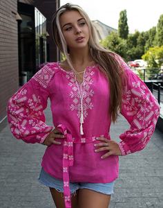 Blusa Casual de Mujer, Cuello en V, Manga Larga, Corte Regular, Estilo Bohemio, Color Rosa Popelina, Lavable, para Primavera, Verano y Todas las Temporadas - Product Image 1