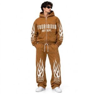 Ensemble survêtement homme personnalisé en molleton de coton épais GSM, sweat à capuche et pantalon de survêtement oversize avec motif graphique appliqué - Product Image 4