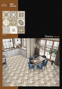 Carreaux de sol en céramique 400x400mm Série Brillante à motif patchwork – Carreaux décoratifs beige bois 400x400mm imprimés numériquement brillants - Product Image 3