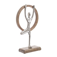 Ornement décoratif en forme de figurine primitive avec base en métal et en bois pour accentuer une étagère ou décorer une table, idéal pour offrir en cadeau