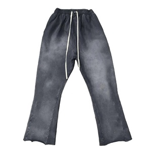 Pantalon homme coupe haute, effet vieilli, personnalisé, 100% coton éponge, ourlet coupé, délavé soleil, délavé à l'acide, évasé, respirant, vintage - Product Image 1