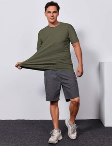 T-shirt à manches courtes pour homme, coupe slim, vert olive, col rond, couleur unie, jersey décontracté en coton - Product Image 4